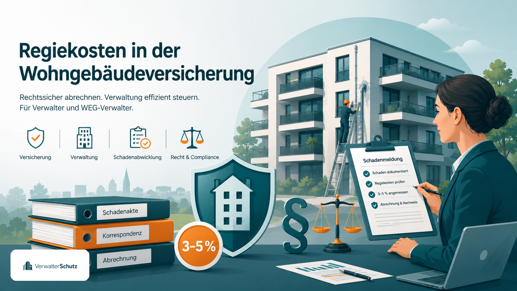 Symbolbild Regiekosten mit VerwalterSchutz-Logo im Petrol-Orange-Markenstil