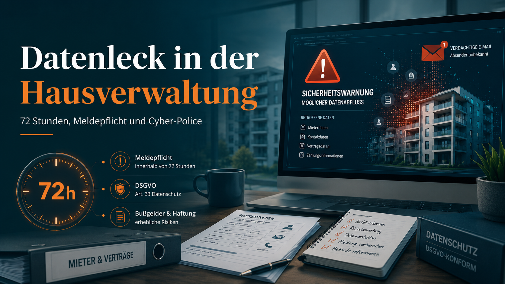 Datenleck im Verwalterbüro: Wann Sie in 72 Stunden melden müssen – und was Ihre Police zahlt